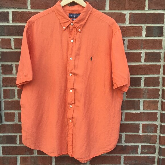 Ralph Lauren Button Down Shirt Mens XXL Orange Linen Silk Blend Preppy - Picture 1 of 9